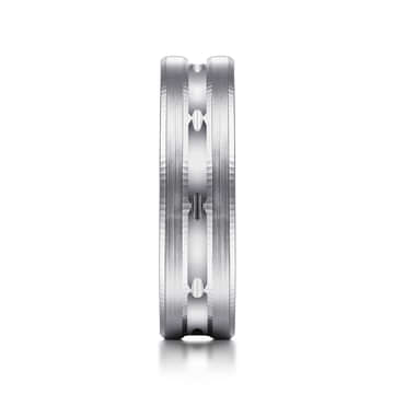 14K White Gold 6mm - Carved Men's Wedding Band in Satin Finish - MBL0125-60W4JJJ-Gabriel & Co.-Renee Taylor Gallery