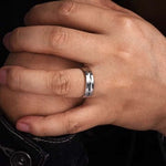 14K White Gold 6mm - Carved Men's Wedding Band in Satin Finish - MBL0125-60W4JJJ-Gabriel & Co.-Renee Taylor Gallery