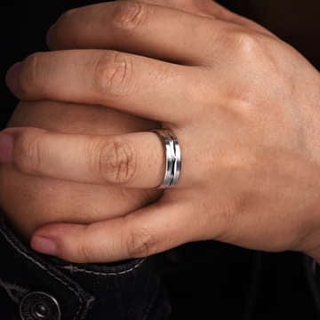 14K White Gold 6mm - Carved Men's Wedding Band in Satin Finish - MBL0125-60W4JJJ-Gabriel & Co.-Renee Taylor Gallery