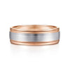 14K White-Rose Gold 7mm - Two Tone Men's Wedding Band in Satin Finish - MBM0100-70T4JJJ-Gabriel & Co.-Renee Taylor Gallery