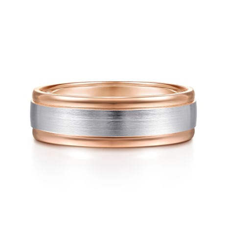 14K White-Rose Gold 7mm - Two Tone Men's Wedding Band in Satin Finish - MBM0100-70T4JJJ-Gabriel & Co.-Renee Taylor Gallery