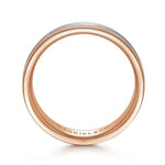 14K White-Rose Gold 7mm - Two Tone Men's Wedding Band in Satin Finish - MBM0100-70T4JJJ-Gabriel & Co.-Renee Taylor Gallery