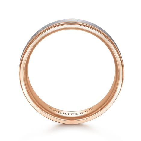 14K White-Rose Gold 7mm - Two Tone Men's Wedding Band in Satin Finish - MBM0100-70T4JJJ-Gabriel & Co.-Renee Taylor Gallery
