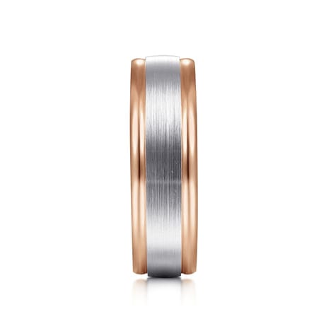 14K White-Rose Gold 7mm - Two Tone Men's Wedding Band in Satin Finish - MBM0100-70T4JJJ-Gabriel & Co.-Renee Taylor Gallery