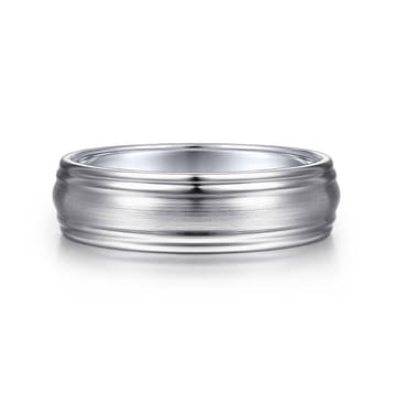 14K White Gold 6mm - Carved Men's Wedding Band in Satin Finish - MBM0170-60W4JJJ-Gabriel & Co.-Renee Taylor Gallery