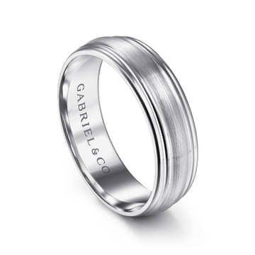 14K White Gold 6mm - Carved Men's Wedding Band in Satin Finish - MBM0170-60W4JJJ-Gabriel & Co.-Renee Taylor Gallery