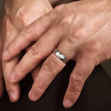 14K White Gold 6mm - Carved Men's Wedding Band in Satin Finish - MBM0170-60W4JJJ-Gabriel & Co.-Renee Taylor Gallery