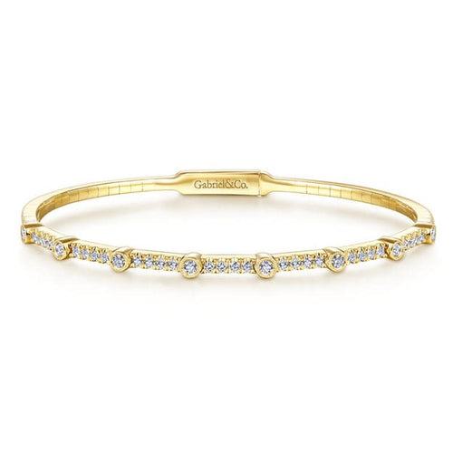 14K Yellow Gold Bezel Station Diamond Bangle – BG3843-62Y45JJ-Gabriel & Co.-Renee Taylor Gallery
