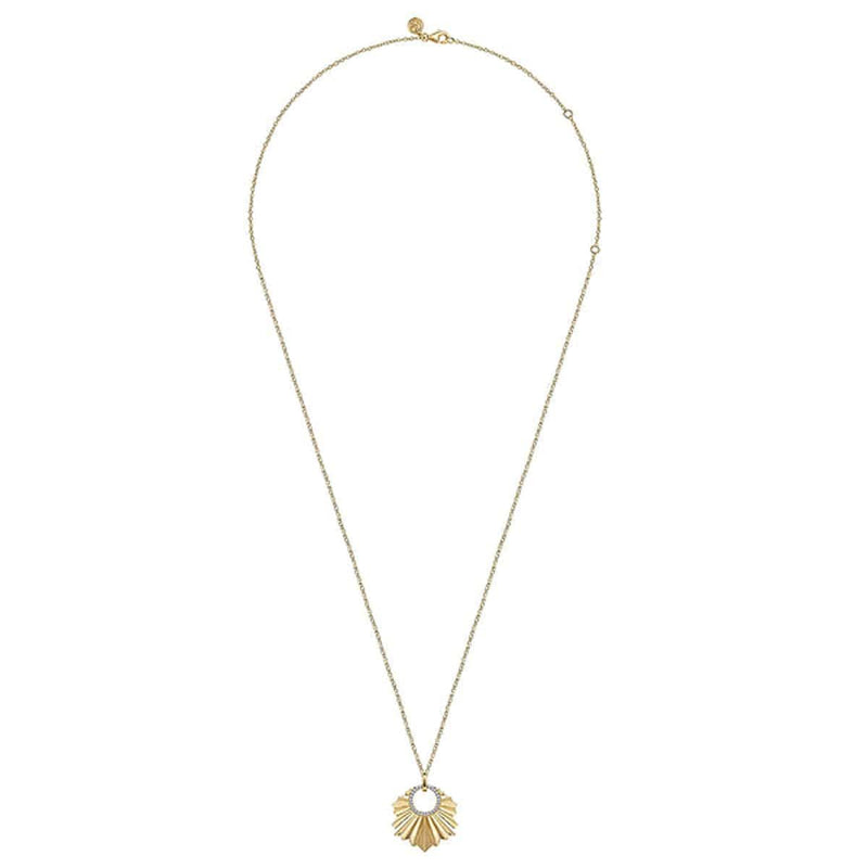 14K Yellow Gold Diamond Necklace w/ Diamond Cut Texture In Leaf Shape - NK7262Y45JJ-Gabriel & Co.-Renee Taylor Gallery