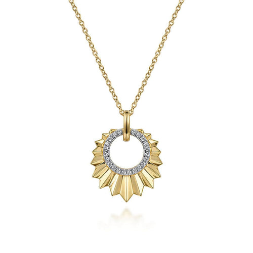 14K Yellow Gold Diamond and Diamond Cut Texture Pendant Necklace - NK7261Y45JJ-Gabriel & Co.-Renee Taylor Gallery