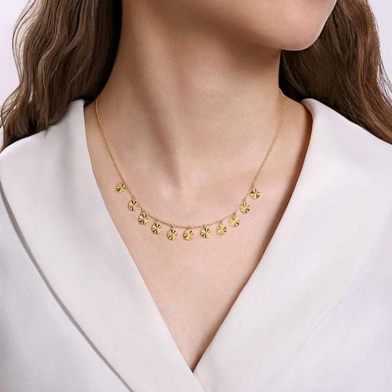 14K Yellow Gold Disc Drops Necklace - NK6556Y4JJJ-Gabriel & Co.-Renee Taylor Gallery