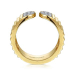 14K Yellow Gold Open Ring w/ Diamond Pavé End Caps and Diamond Cut Texture - LR52371Y45JJ-Gabriel & Co.-Renee Taylor Gallery