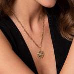 18 inch 14K Yellow Gold Textured Diamond Medallion Hollow Chain Necklace - NK6841-18Y45JJ-Gabriel & Co.-Renee Taylor Gallery