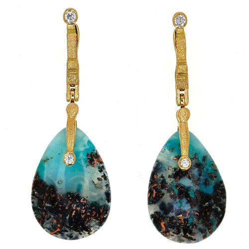 18K and Diamond "Sticks and Stones" Earrings Confetti Chrysocolla - E-167D(SH)-Alex Sepkus-Renee Taylor Gallery