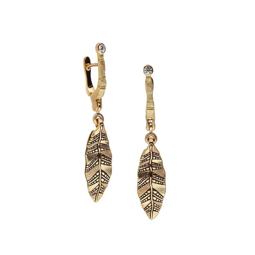18K and Diamond "Leaf 2" Earrings - E-275D-Alex Sepkus-Renee Taylor Gallery