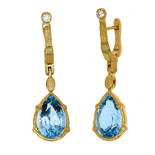 18K and Diamond "Sticks and Stones" Earrings Aquamarine - E-276D-Alex Sepkus-Renee Taylor Gallery