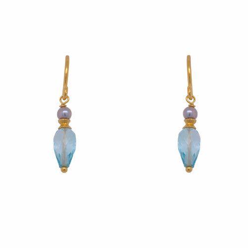Grey Pearl Sky Blue Topaz 24K Gold Vermeil Earrings-Joyla-Renee Taylor Gallery