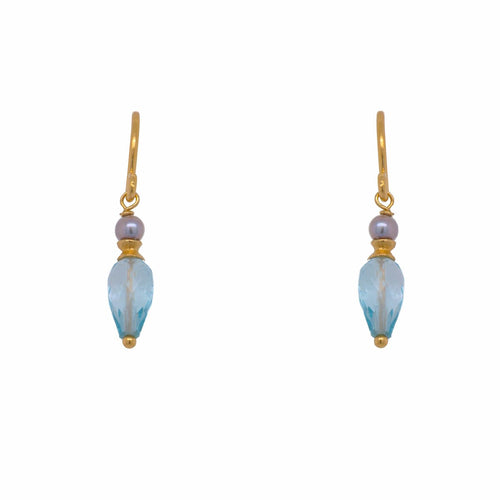 Grey Pearl Sky Blue Topaz 24K Gold Vermeil Earrings-Joyla-Renee Taylor Gallery