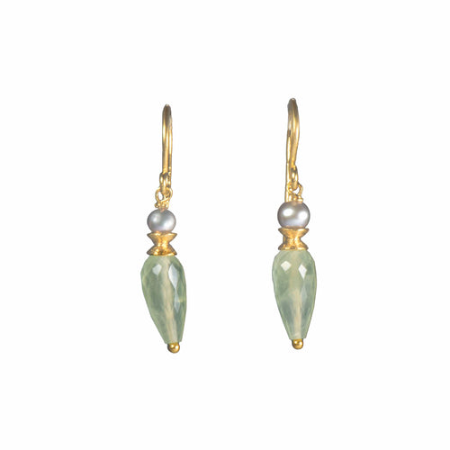 Grey Pearl & Faceted Prehnite Drop 24K Gold Vermeil Earrings-Joyla-Renee Taylor Gallery
