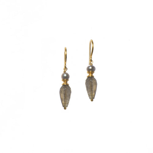 Grey Pearl & Faceted Labradorite Drop 24K Gold Vermeil Earrings-Joyla-Renee Taylor Gallery