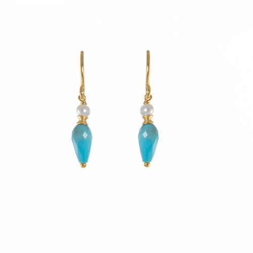 White Pearl & Faceted Turquoise Drop 24K Gold Vermeil Earrings-Joyla-Renee Taylor Gallery