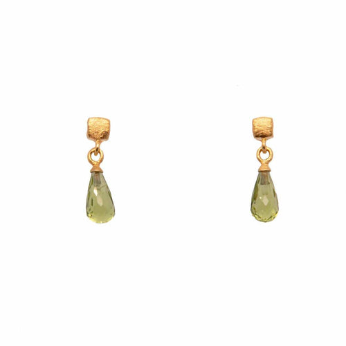 Briolette Gem & Cube Post Earrings Peridot 24K Gold Vermeil - E021-0110-Joyla-Renee Taylor Gallery
