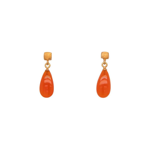 Drop Polished Carnelian Gem Cube Post Earrings in 24K Gold Vermeil - E021-0780-Joyla-Renee Taylor Gallery