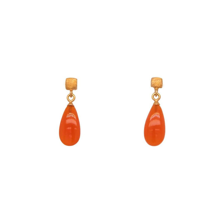 Drop Polished Carnelian Gem Cube Post Earrings in 24K Gold Vermeil - E021-0780-Joyla-Renee Taylor Gallery