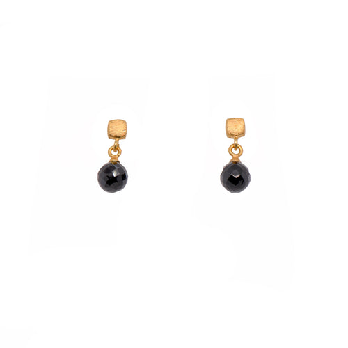 Cube Round Black Spinell 24K Gold Vermeil Earrings-Joyla-Renee Taylor Gallery