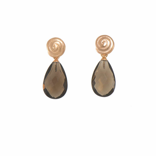 Snail Faceted Smoky Quartz Rose 24K Gold Vermeil Earrings-Joyla-Renee Taylor Gallery