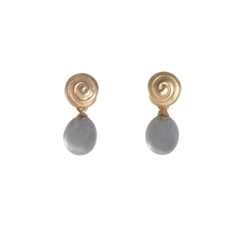Grey Pearl Gratitude Swirl Earrings 24K Fair Trade Gold Vermeil-Joyla-Renee Taylor Gallery