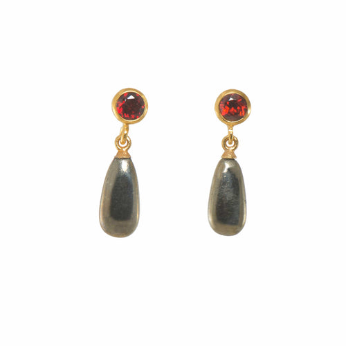 Faceted Garnet & Pyrite Drop 24K Gold Vermeil Earrings-Joyla-Renee Taylor Gallery
