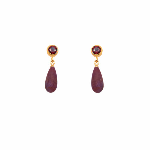 5Mm Garnet & 7X14Mm Ruby Matt 24K Gold Vermeil Earrings-Joyla-Renee Taylor Gallery