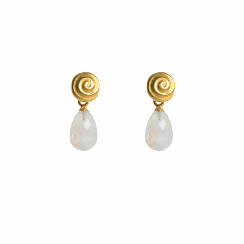 Snail & Rainbow Moonstone 24K Gold Vermeil Earrings-Joyla-Renee Taylor Gallery