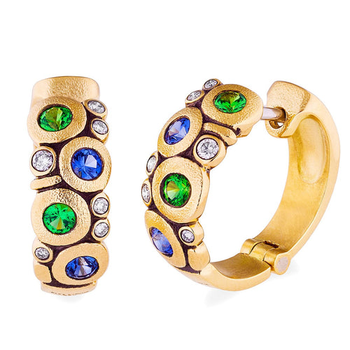 18K Sapphire, Tsavorite, and DIamond Earrings - E-122S(HUG)-Alex Sepkus-Renee Taylor Gallery