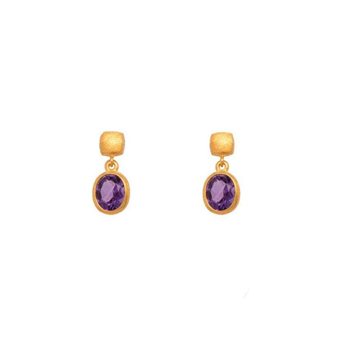 Bezel Oval Drop Earrings 24K Gold Vermeil Collection Amethyst - E25-7040-Joyla-Renee Taylor Gallery