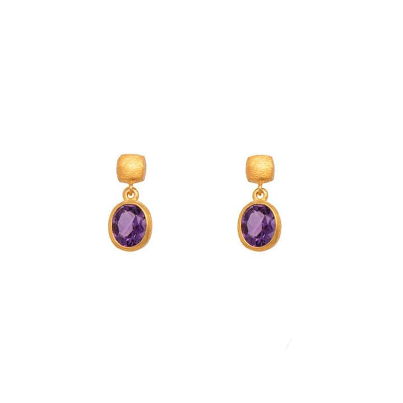 Bezel Oval Drop Earrings 24K Gold Vermeil Collection Amethyst - E25-7040-Joyla-Renee Taylor Gallery