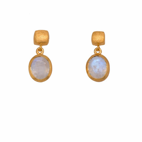 Cube Oval Rainbow Moonstone 24K Gold Vermeil Earrings-Joyla-Renee Taylor Gallery