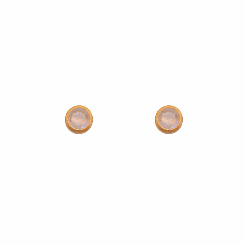 Basic Stud 6mm Rainbow Moonstone 24K Gold Vermeil Earrings-Joyla-Renee Taylor Gallery
