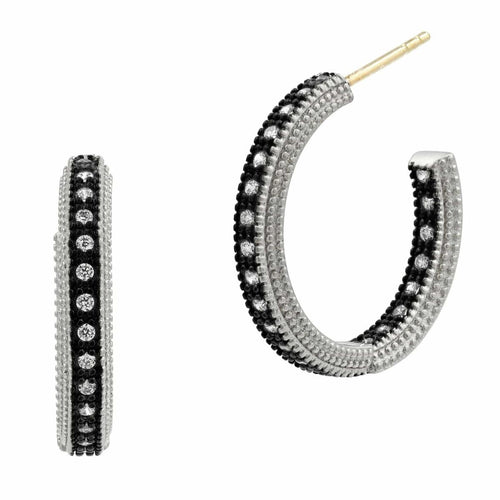 Signature Classic Pavé Hoop Earrings - PRZE020382B-14K-Freida Rothman-Renee Taylor Gallery