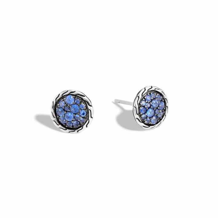 JH Essential Pavé Stud Earring, Sterling Silver, Blue Sapphire - EBS987024BSP-John Hardy-Renee Taylor Gallery