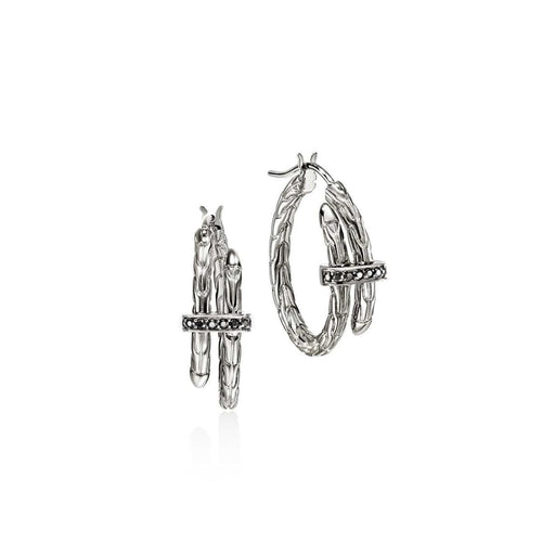 Spear Hoop, Sterling Silver, Black Sapphire Earrings - EBS986744BLS-John Hardy-Renee Taylor Gallery