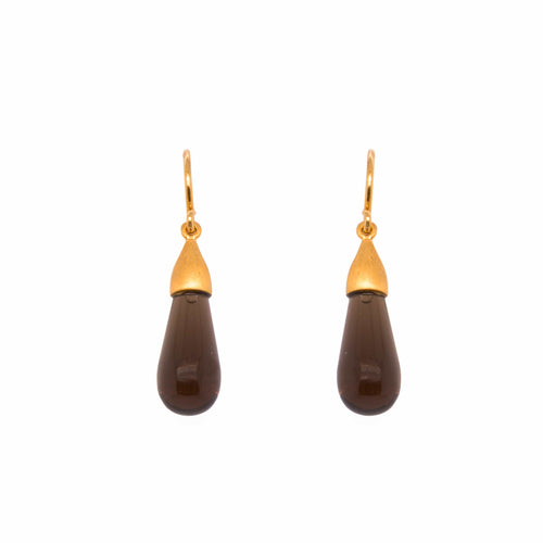 Drop Cabochon Smoky Quartz 24K Gold Vermeil Earrings-Joyla-Renee Taylor Gallery