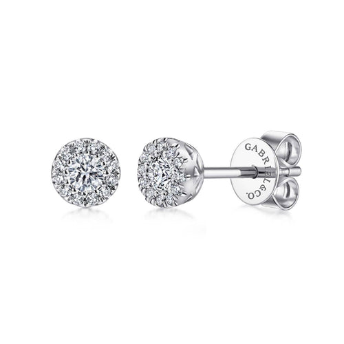 14K White Gold Diamond Halo Stud Earrings - EG11812W45JJ-Gabriel & Co.-Renee Taylor Gallery