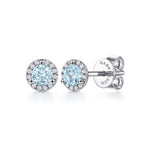 14K White Gold Round Halo Aquamarine and Diamond Stud Earrings - EG12372W45AQ-Gabriel & Co.-Renee Taylor Gallery
