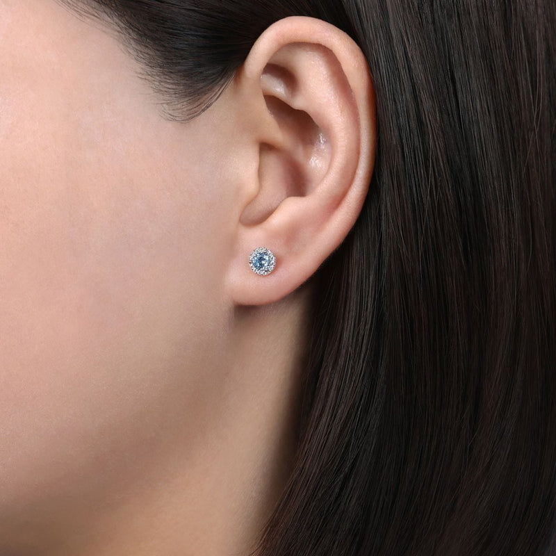 14K White Gold Round Halo Aquamarine and Diamond Stud Earrings - EG12372W45AQ-Gabriel & Co.-Renee Taylor Gallery