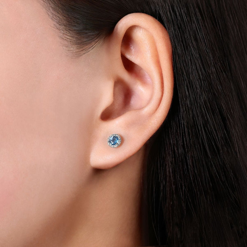 14K White Gold Round Cut Diamond Halo & Swiss Blue Topaz Stud Earrings - EG12372W45BT-Gabriel & Co.-Renee Taylor Gallery