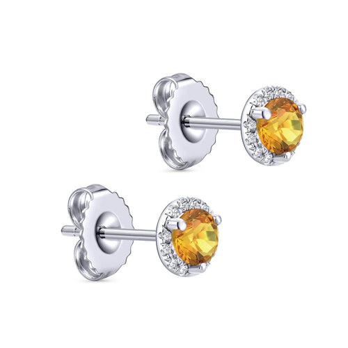 14K White Gold Round Halo Citrine and Diamond Stud Earrings - EG12372W45CT-Gabriel & Co.-Renee Taylor Gallery