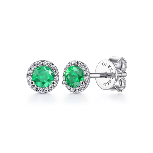 14K White Gold Emerald Halo Stud Earrings - EG12372W45EA-Gabriel & Co.-Renee Taylor Gallery