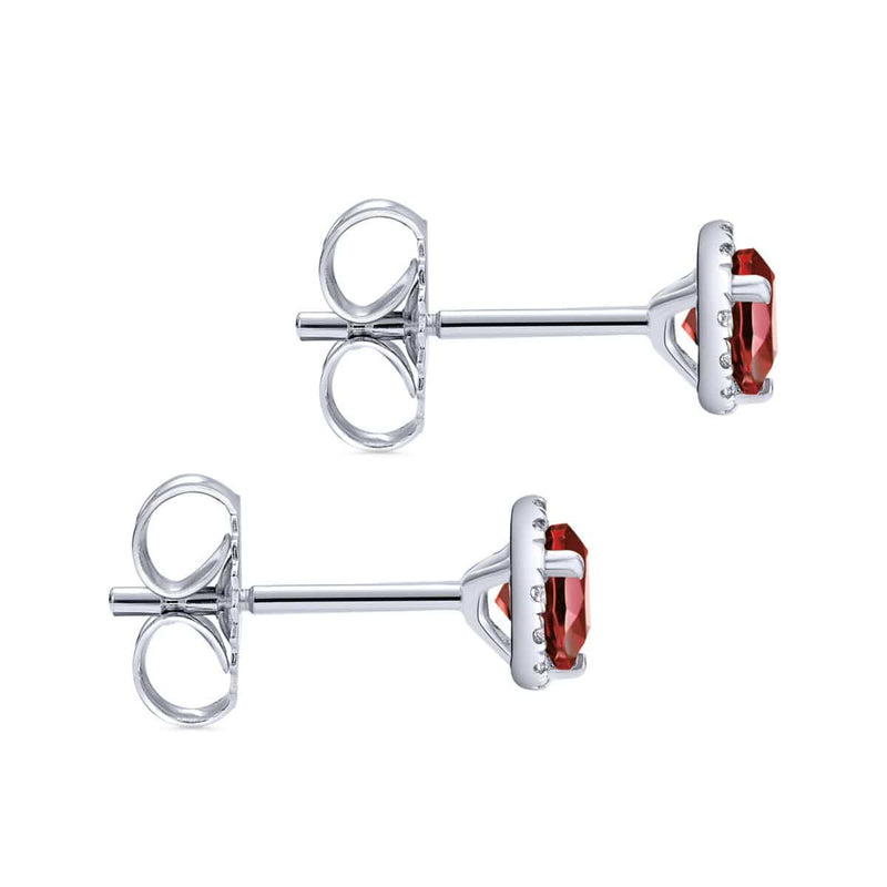 14K White Gold Round Halo Garnet and Diamond Stud Earrings - EG12372W45GN-Gabriel & Co.-Renee Taylor Gallery